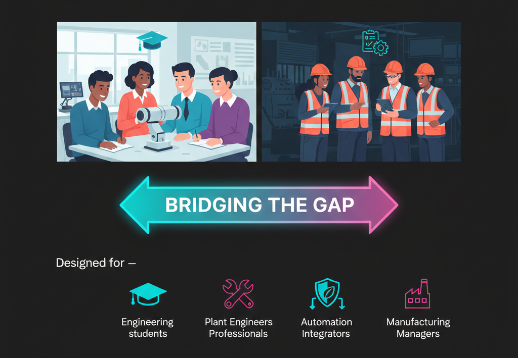 Bridging the Gap - Academic to industrial, designed for engineering students, plant engineers, automation integrators, manufacturing managers